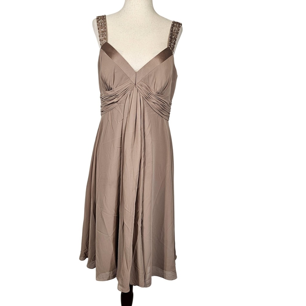 Davids Bridal Dress Womens Size 12 Latte Beaded Strap Chiffon Formal F12899 NWT